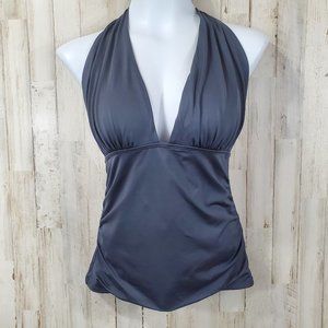 Old Navy Womens Tankini Top S Gray Halter Ruched Swimsuit N3